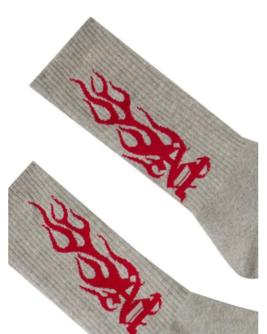 Palm Angels Red Jacquard Flame Socks for men