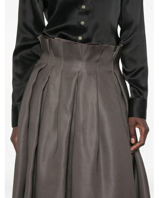 Khaite Gray Astrid Paperbag-Waist Pleated Midi Skirt