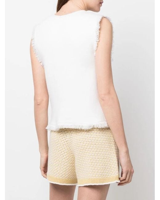 Barrie White Fringe-Trim Knitted Top