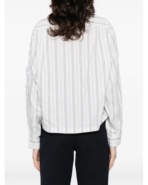 Sandro White Striped Floral Appliqué Shirt