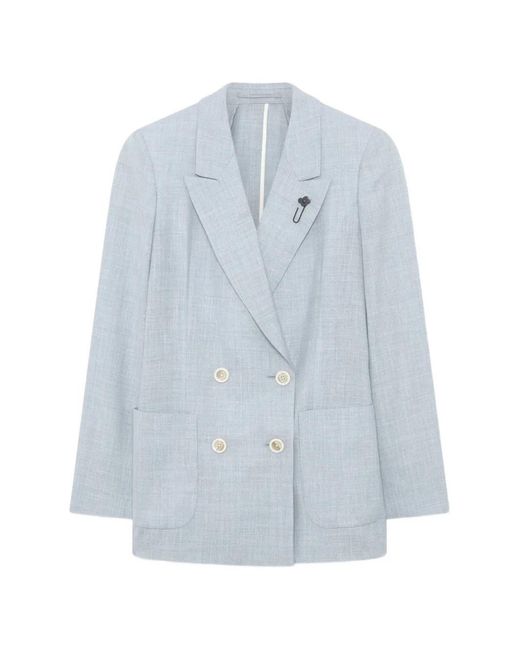 Lardini Blue Double-Breasted Peak-Lapel Blazer