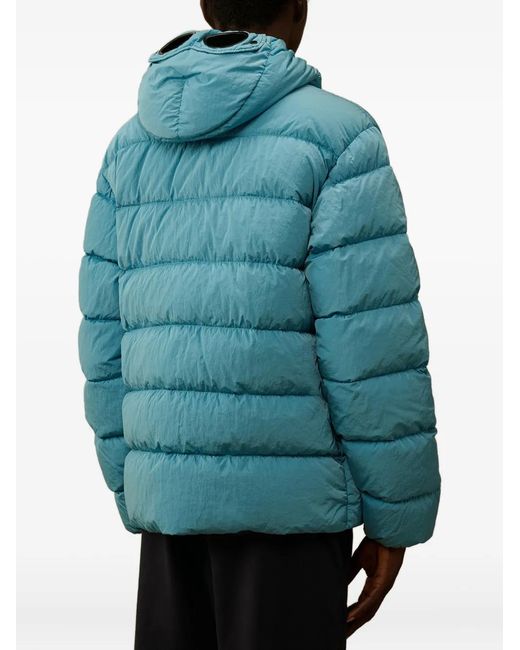 C P Company Blue Goggle-Hood Down Jacket for men