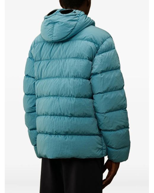 C P Company Blue Goggle-Hood Down Jacket for men