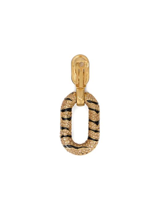 Roberto Cavalli White Tiger-Stripes Crystal-Embellishment Earrings