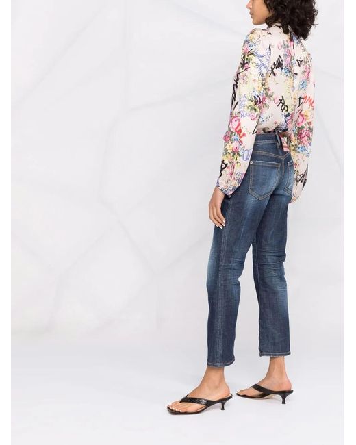 DSquared² Blue Bleach-effect Distressed Kick-flare Cropped Jeans