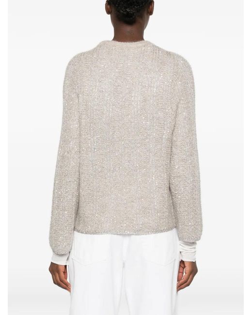 Panicale White Sequin-Embellished Ribbed-Knit Sweater
