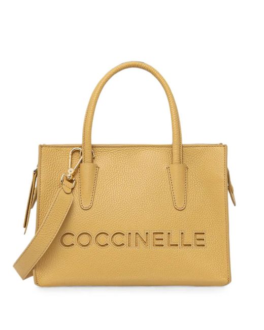 Coccinelle Metallic Logo-Debossed Pebbled Tote Bag