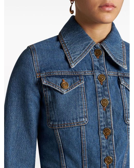 Etro Blue Pegaso Denim Jacket With Embroidery
