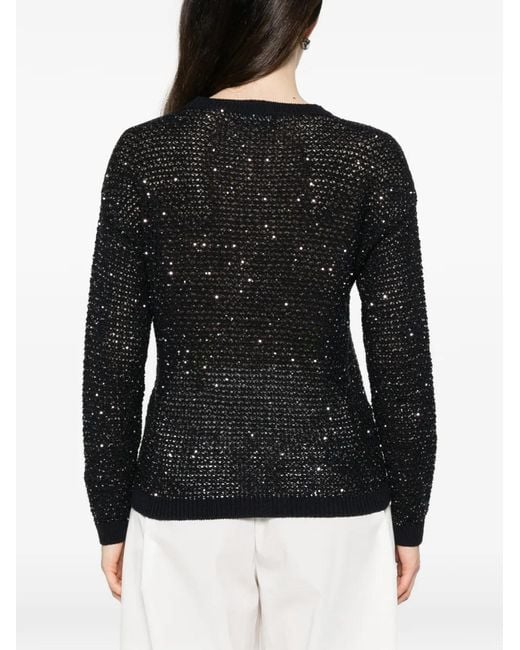 Fabiana Filippi Black Pull En Maille Ajourée À Sequins