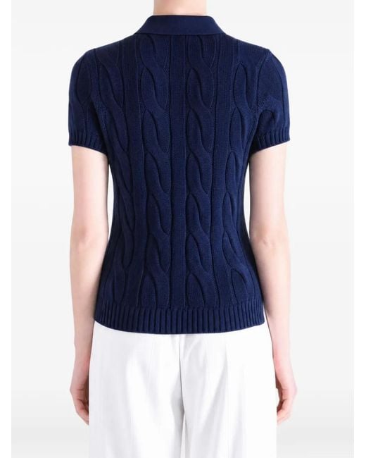 Polo Ralph Lauren レディース ブルー ケーブルニット ポロシャツの