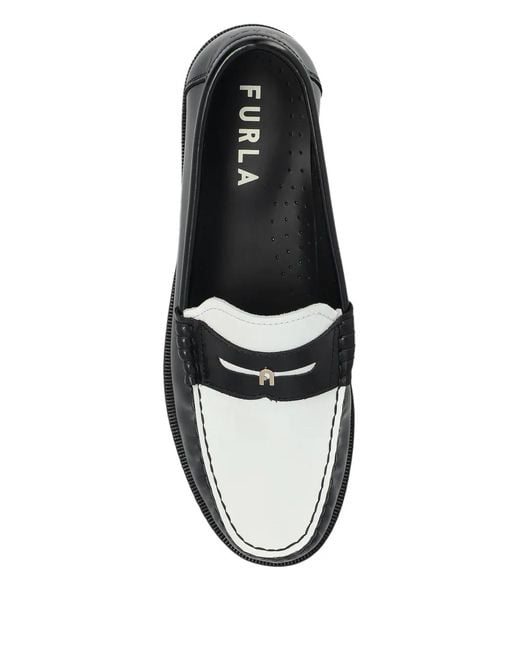 Furla Black Colourblock Leather Loafers