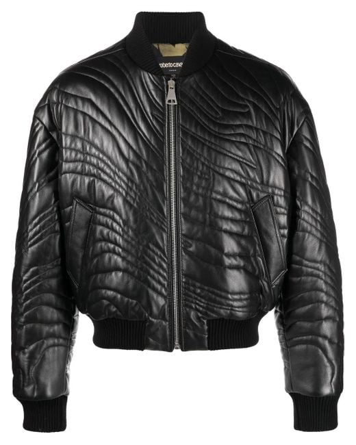 Roberto Cavalli Leren Bomberjack in het Black voor heren