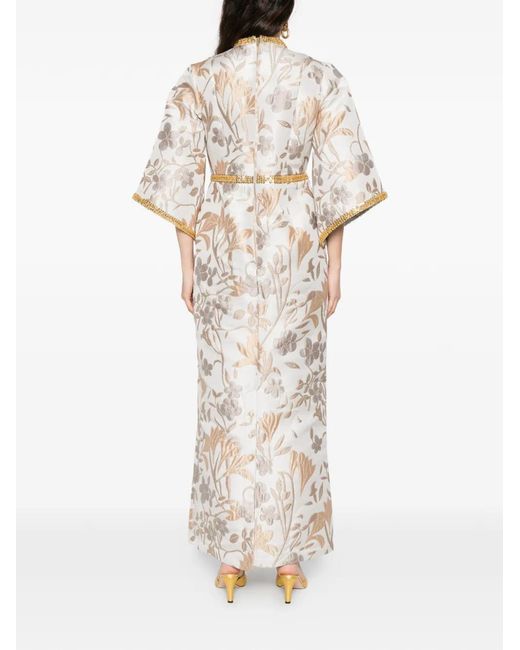 Baruni White Mira Floral-Jacquard Embellished Maxi Dress