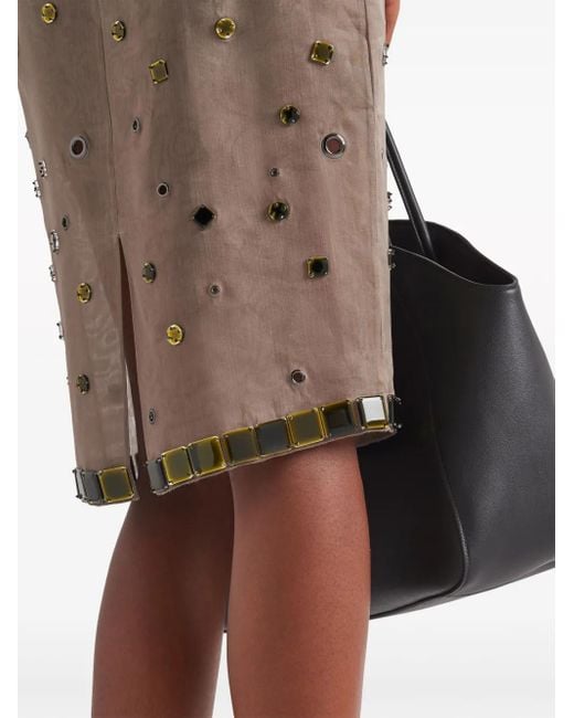 Prada Brown Eyelet-Embellished Silk Dress