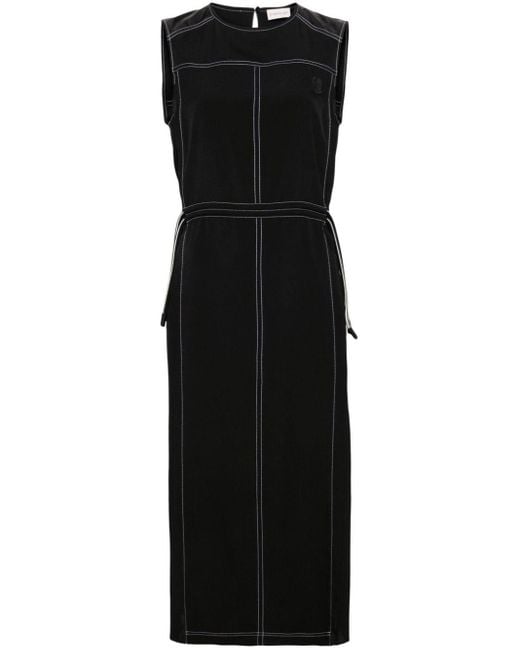 Moncler Black Logo-patch Pleated Midi Dress