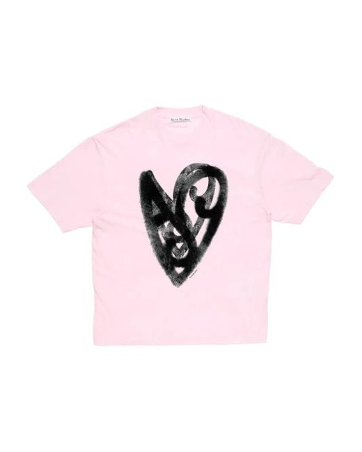 T-Shirt Con Stampa A Cuore di Acne in Pink