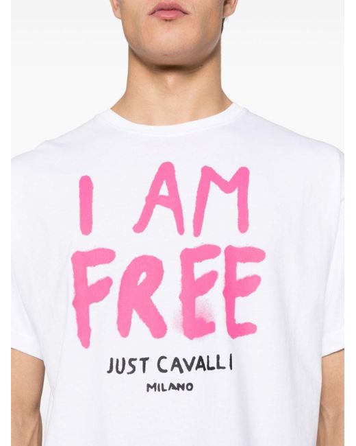 Camiseta con eslogan estampado Just Cavalli de hombre de color Pink
