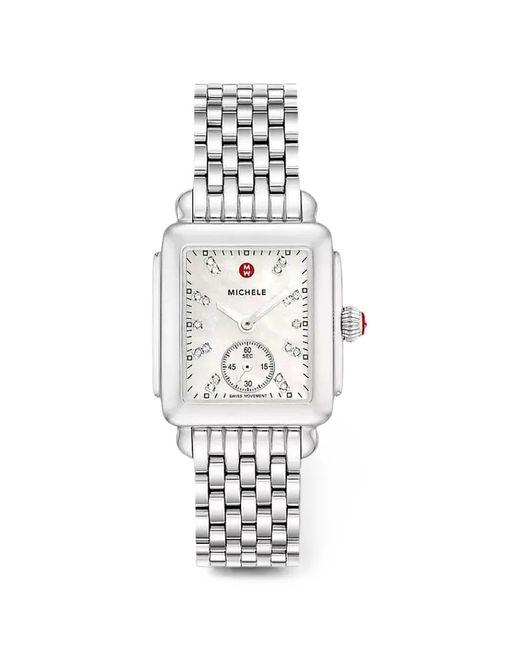 Michele White Deco Square-Face 29Mm Watch