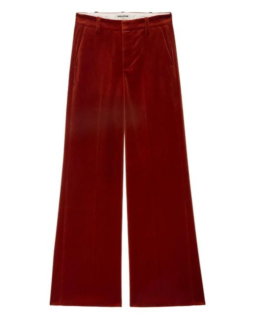Zadig & Voltaire Red Wide-Leg Velvet Trousers