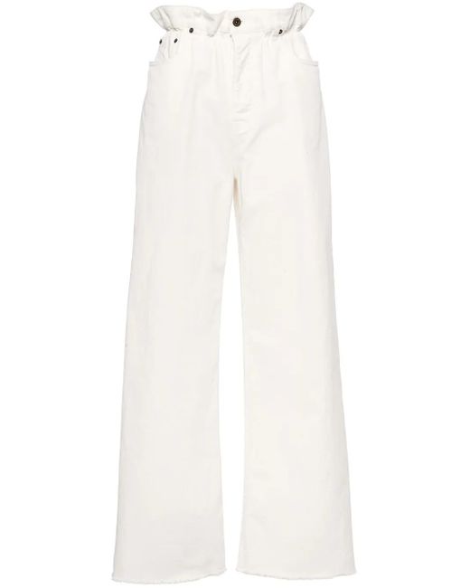 Miu Miu Ruffled Paperbag-Waist Wide-Leg Jeans in White | Lyst