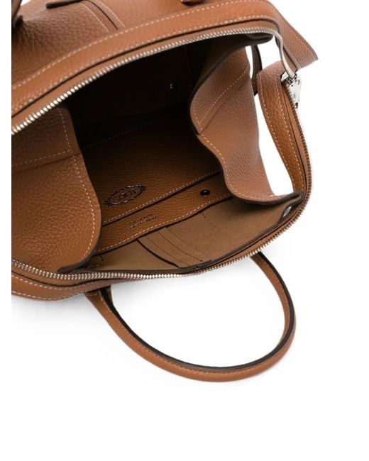 Tod's Brown Mini Logo-Patch Pebbled Tote Bag
