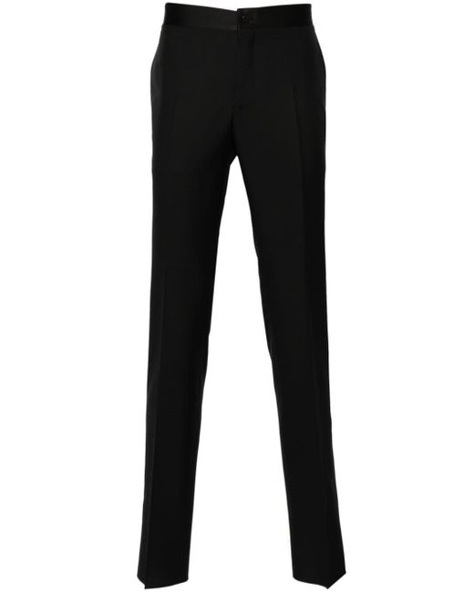 Canali Black Satin-trim Wool Tailored Trousers for men