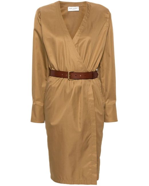 Saint Laurent Natural Cotton Twill Midi Dress