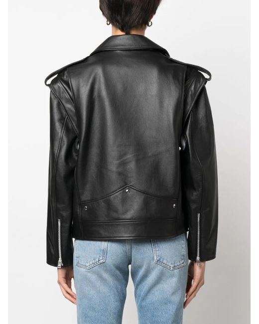 ARMARIUM Black Off-Centre Zip Leather Jacket