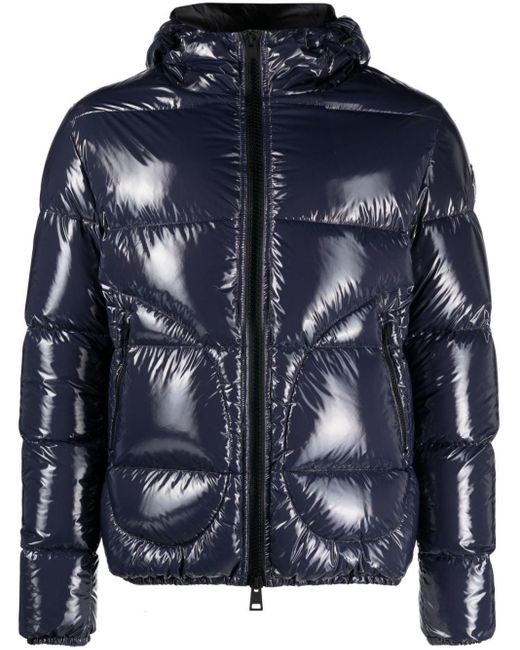 Herno Blue Logo-patch Patent Padded Jacket for men