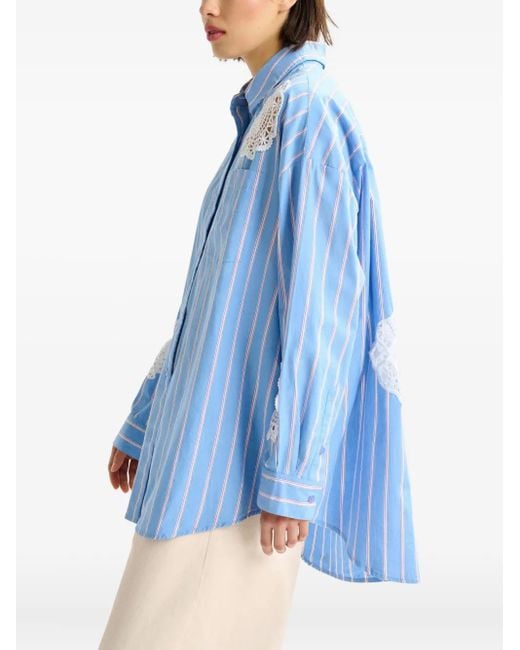 Essentiel Antwerp ストライプ レースパッチワーク シャツ Blue