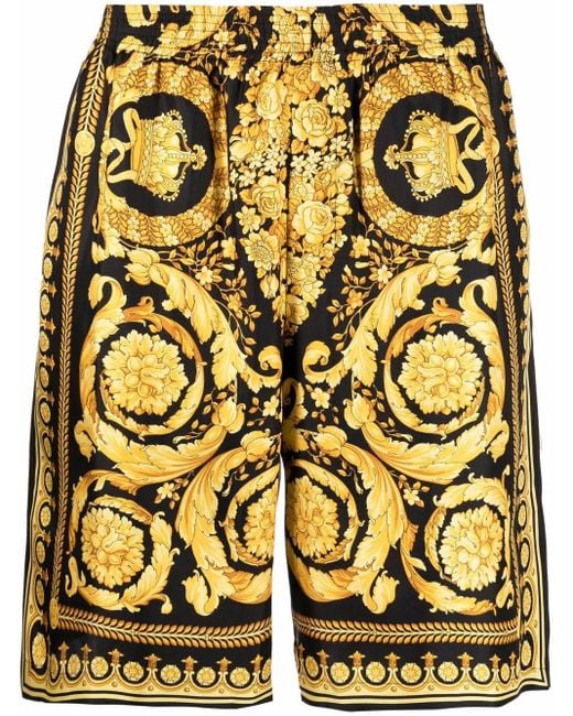 Versace Yellow Knee-Length And Silk Shorts With Barocco Print for men