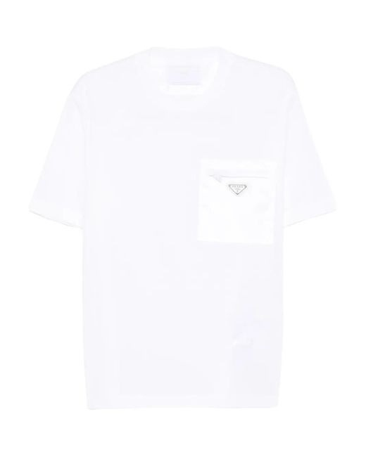 Prada White Re-Nylon Triangle-Logo T-Shirt for men