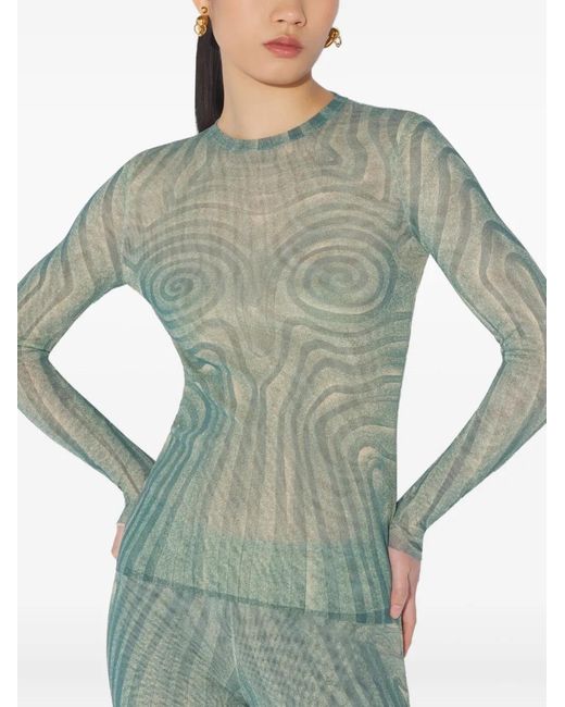 Jean Paul Gaultier Green Spiral Long-Sleeved Printed Top