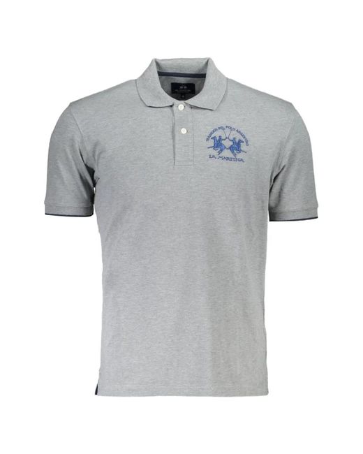 La Martina Gray Logo-Embroidered Polo Shirt for men