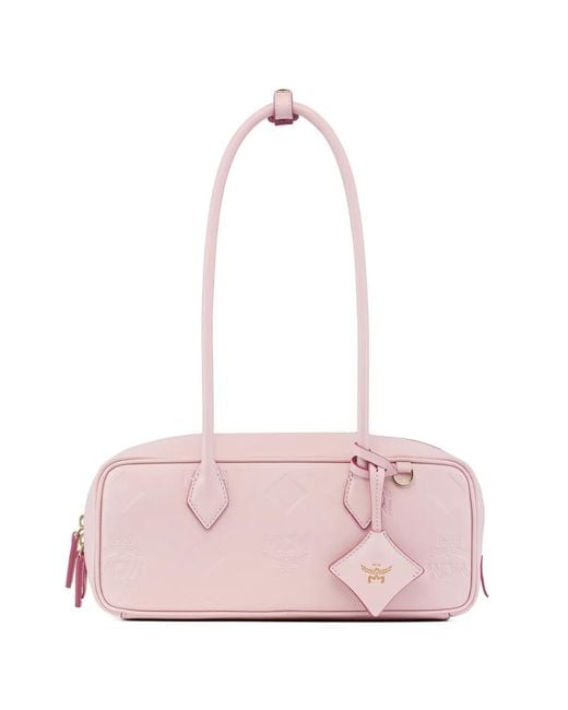 MCM Pink Aren Maxi Monogram Leather Shoulder Bag