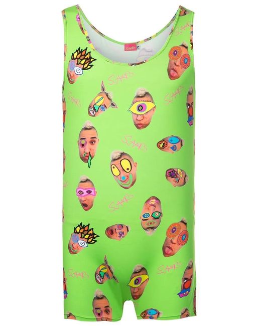 Amir Slama Green Abstract-Print Sleeveless Bodysuit for men
