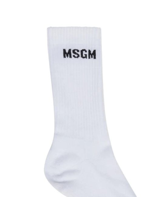 MSGM White Ribbed Socks for men
