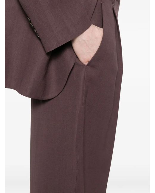 Brunello Cucinelli Purple Pleated Wide-Leg Trousers