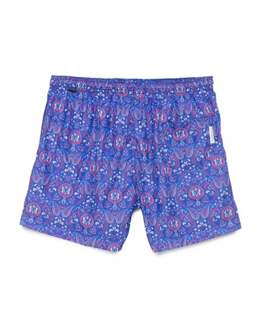 Peninsula Blue Paisley-Print Swim Shorts for men