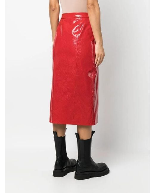 Gucci Red Crocodile-Effect Pencil Skirt