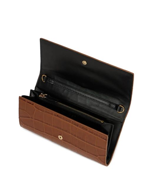 Roberto Cavalli Brown Crocodile-Effect Tiger Tooth Wallet On Chain