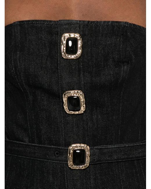 Self-Portrait Black Denim Bandeau Midi Dress