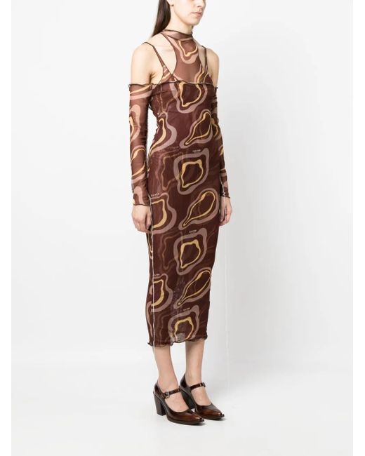 Julfer Brown Janet Abstract-Print Midi Dress
