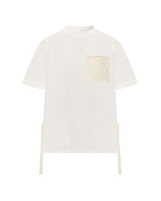 Moncler White T-Shirt À Patch En Dentelle