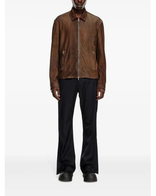 DIESEL Brown L-Crombe Zip-Up Leather Jacket for men