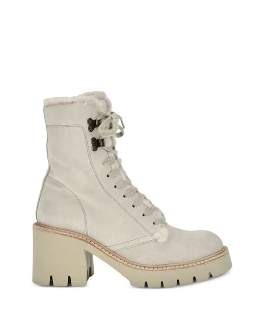 Pedro Garcia White Zineta Shearling-Trim Ankle Boots