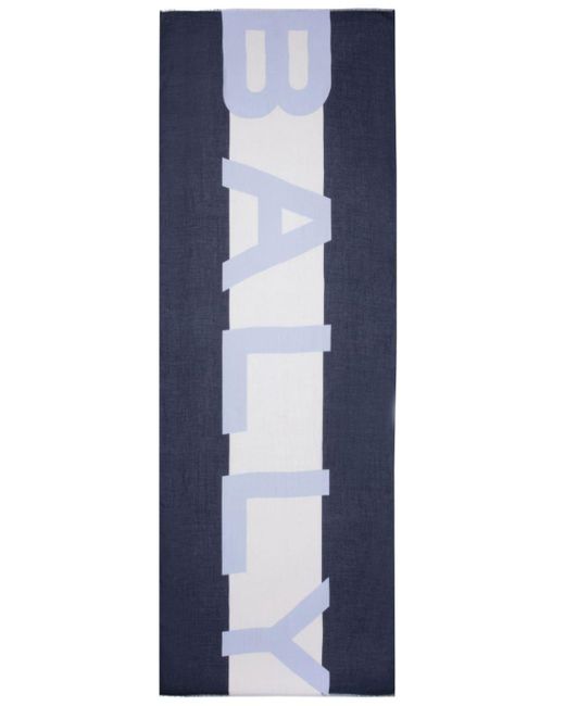Bally Blue Logo-intarsia Frayed Scarf for men
