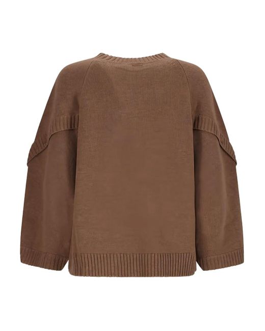Max Mara Brown Button-Detailed Raglan-Sleeve Top