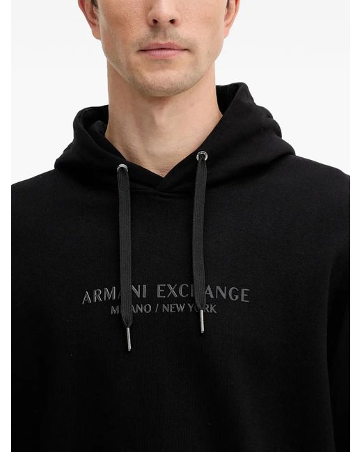 ARMANI EXCHANGE Black Long-Sleeve Logo-Detail Hoodie for men