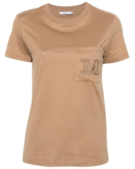 Max Mara Natural Logo-embroidered Cotton T-shirt